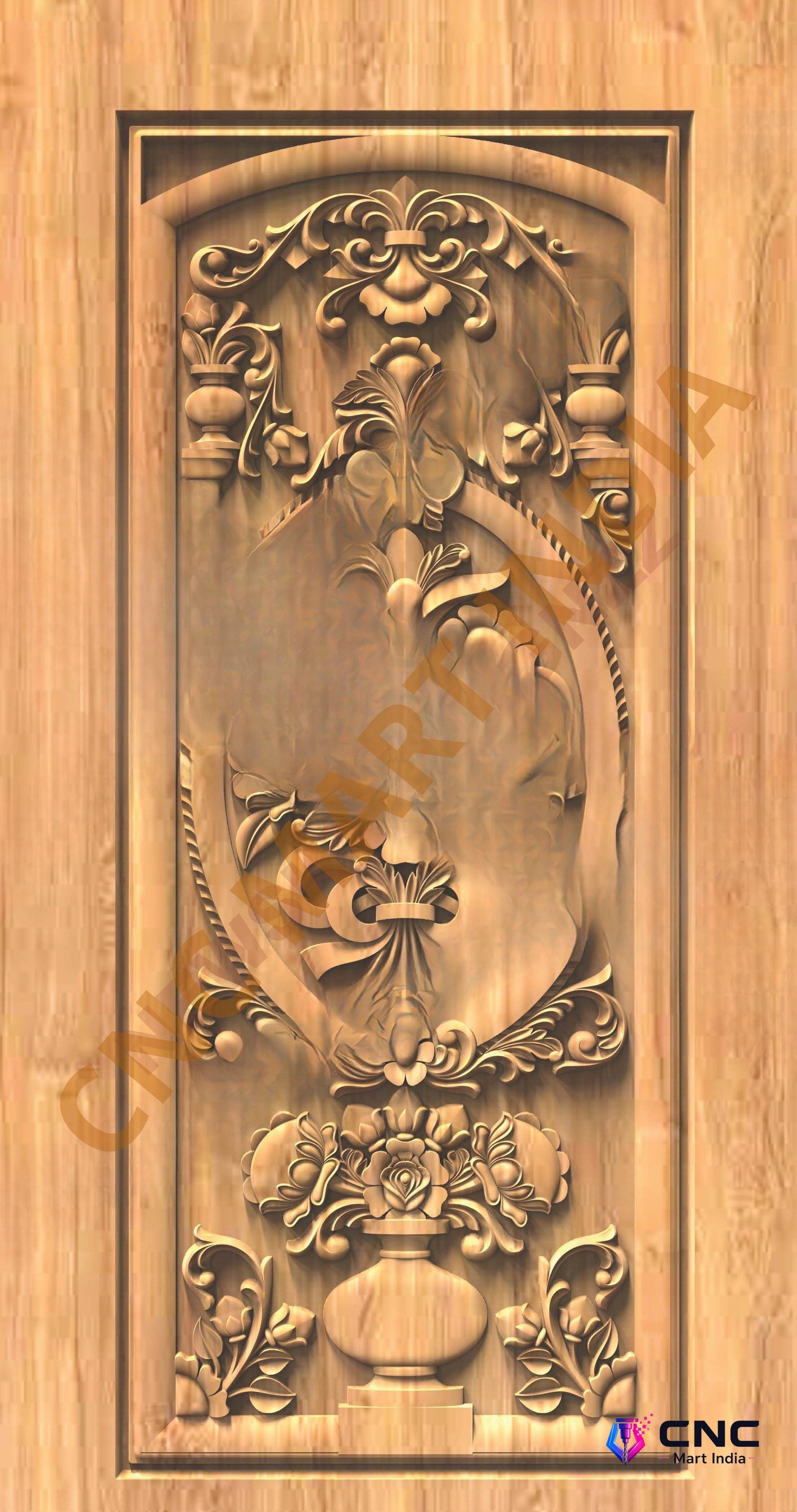 GSK EMBOSSING - EMD-35 Floral Urn Decorative Carved Wooden Door 3D Model